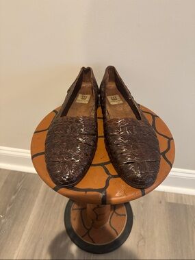 Bruno Magli Brown Woven Leather Slip-On Loafers Size 10 Preppy Academia Vtg